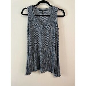 White House Black Market Cold Shoulder Sweater XXS Blue Chevron Pattern Stretchy